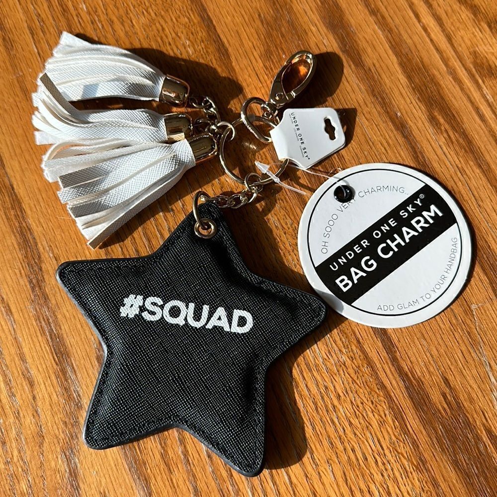 Purse Charm Key Chain #Squad Tassels Black White
